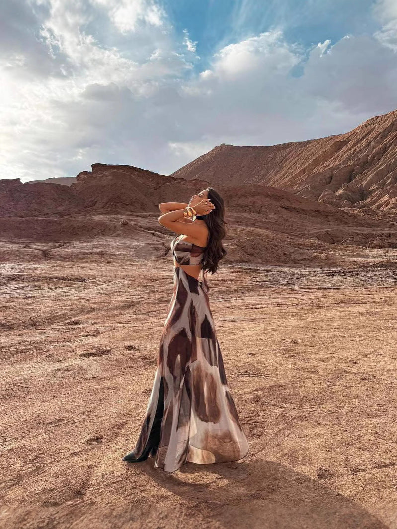 Women's Spring & Summer Fashion Tie-Dye Sexy Frontless Strap Sleeveless Maxi Dress For Holidays 4