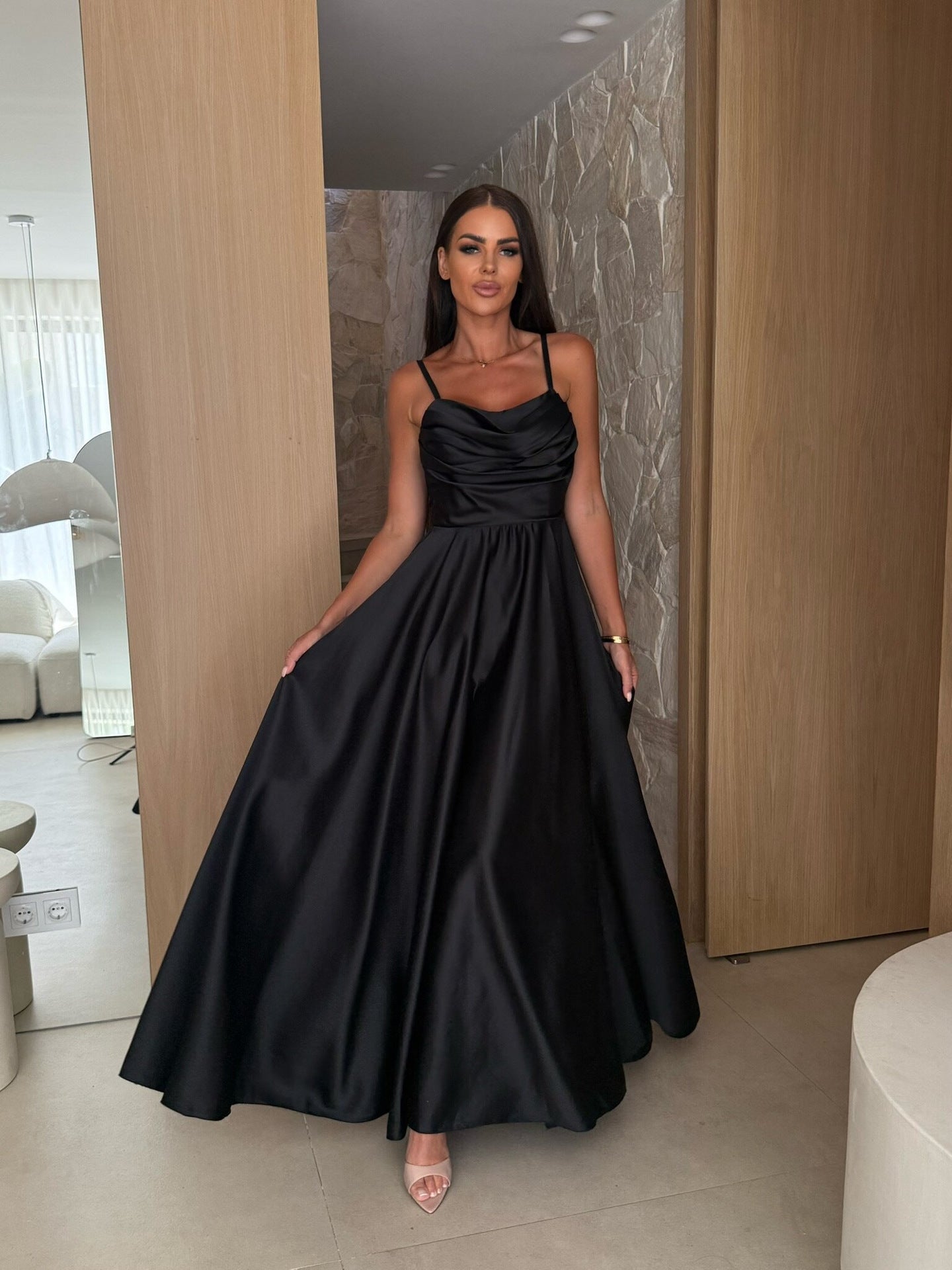 Women's Summer Sexy Low-Back Solid Color Strap Slit Dress