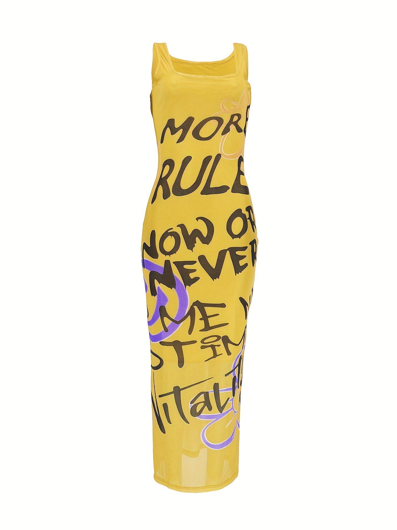 Women Summer Holidays Casual Square Neck Mesh Maxi Dress 24