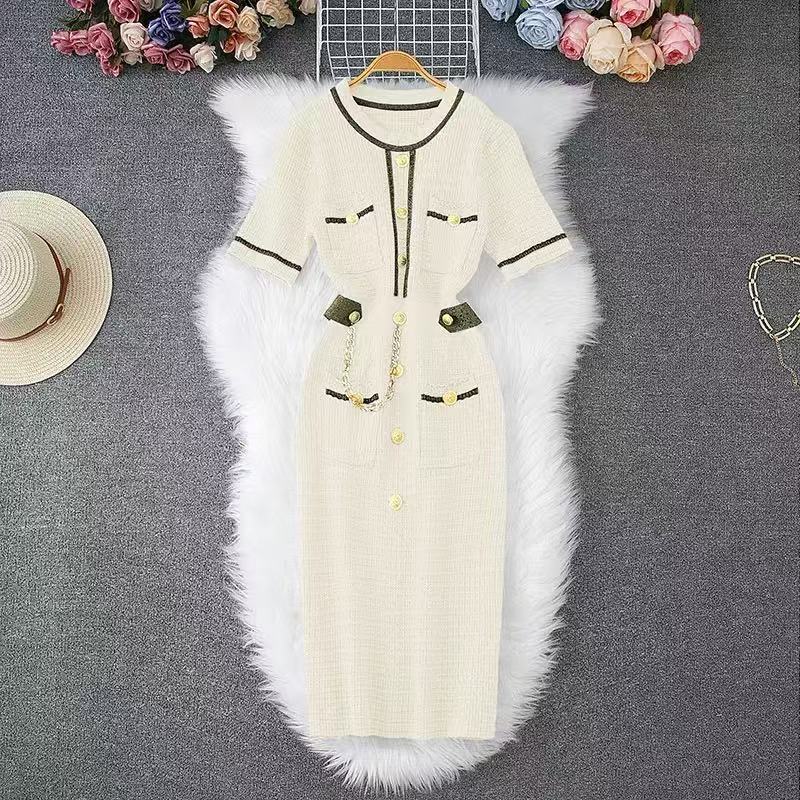 Women Short Sleeve Button Knitting Dress 13