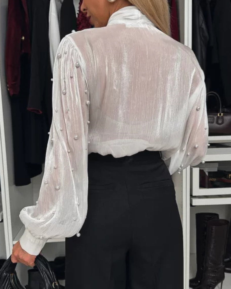 Women See-Through Beaded Lace-Up Shirt 6