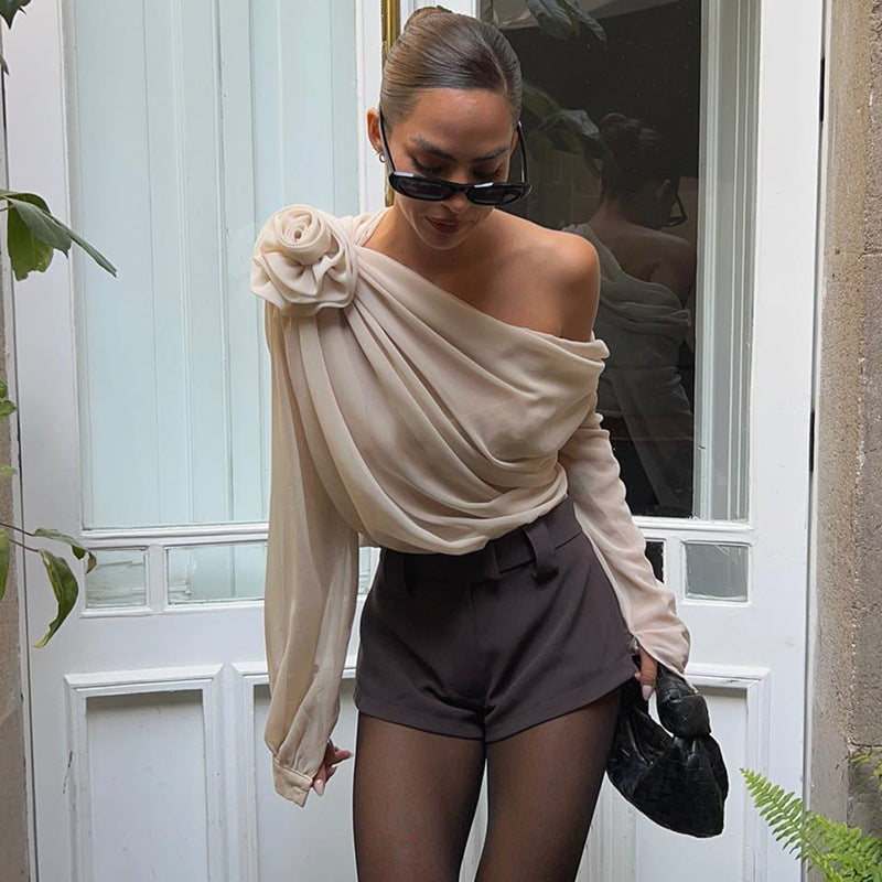 Women Sexy Slash Shoulder Chiffon Top 5