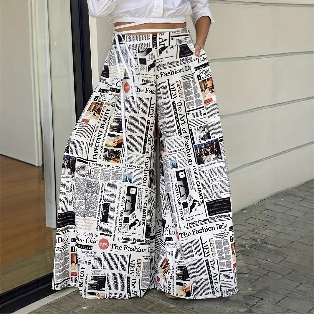 Fashionable trendy prints elastic high waist Casual loose straight Pants 4