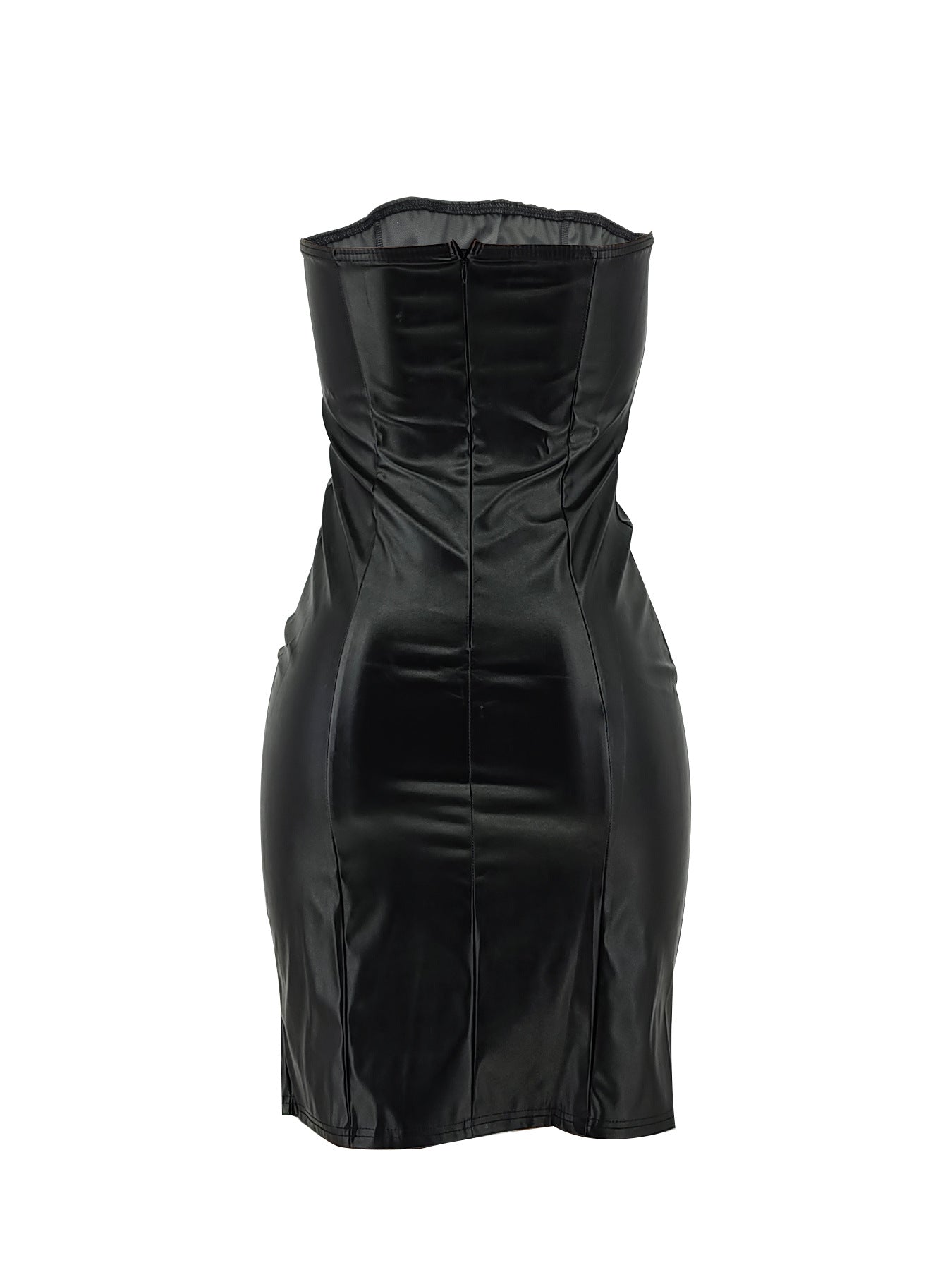 Women's Sexy Strapless Bodycon Pu Leather Dress 9