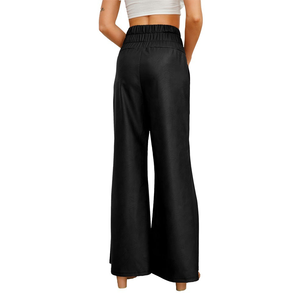 Autumn And Winter Fashion Street High Waisted Wide Leg Pu Leather Women's Pants 7