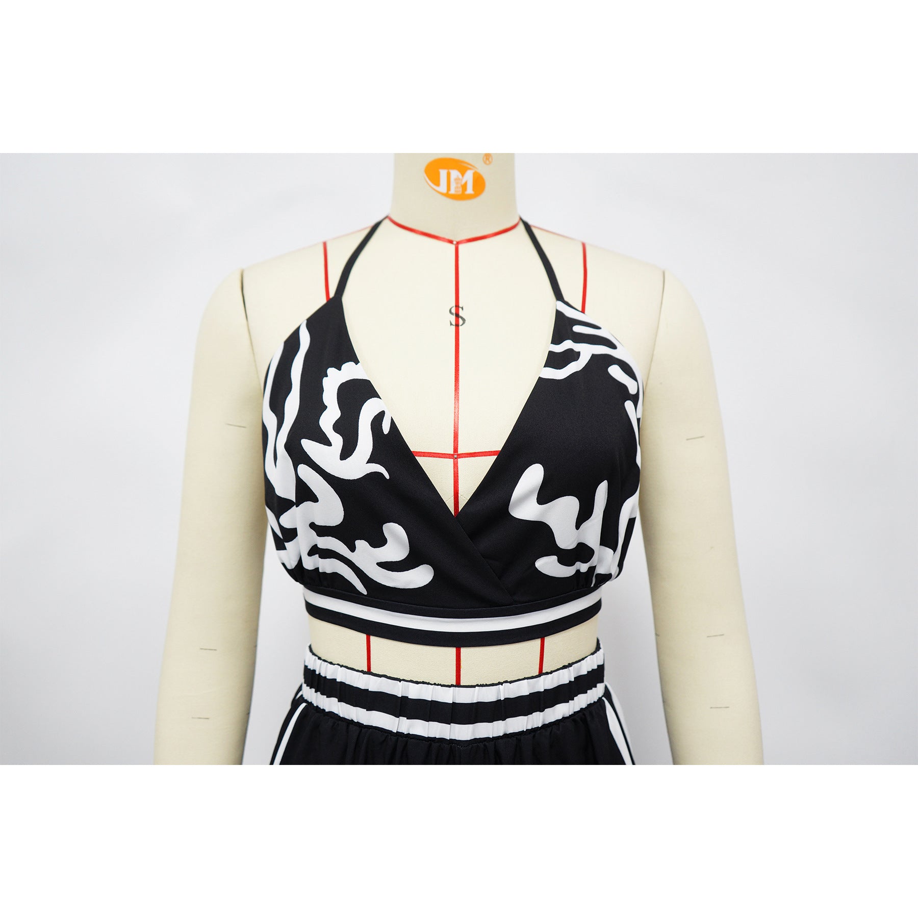 Summer Sexy Print Halter V Neck Vest Wide Leg Pants Two Piece Set 10