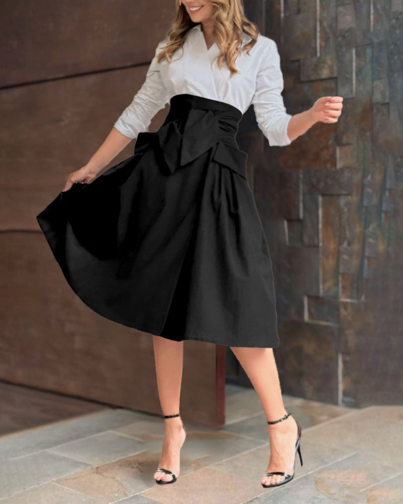 Fashion Contrast Color Slim Waist Large Pocket A-Line Dress 6