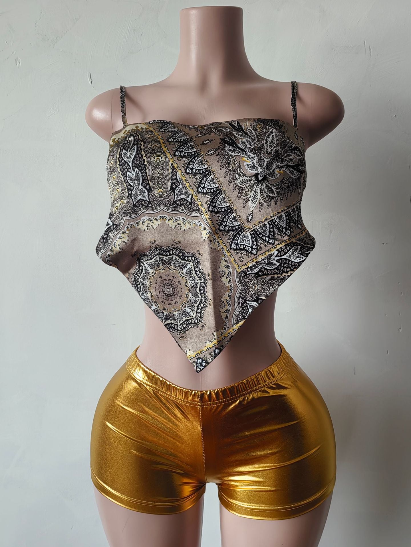 Women Casual Strapless Suspender Printed Top Shorts/Cropped Pants Two-piece Set 7