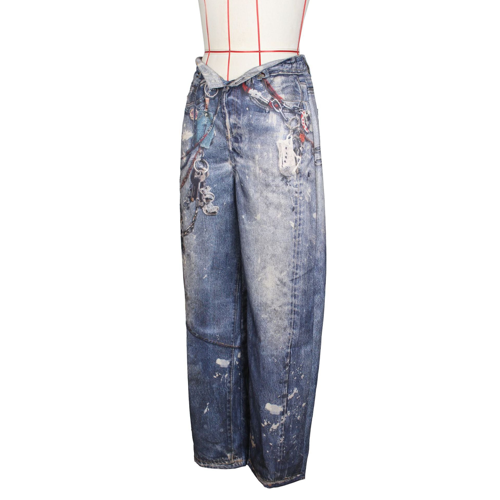 Denim Leather Print Wide-Leg Pants for Women 17
