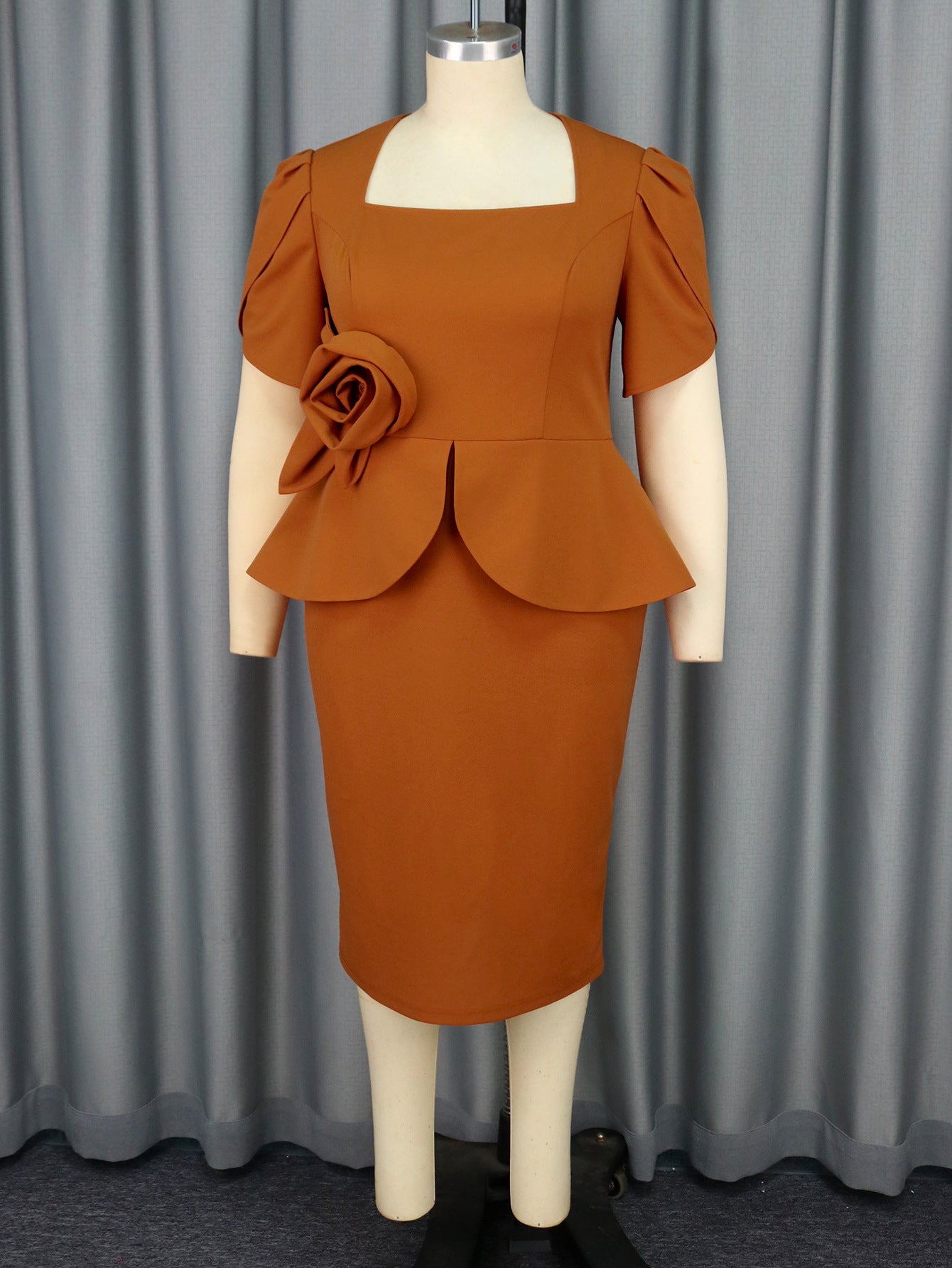 Women Elegant square collar ruffle flower bodycon Dresses 9