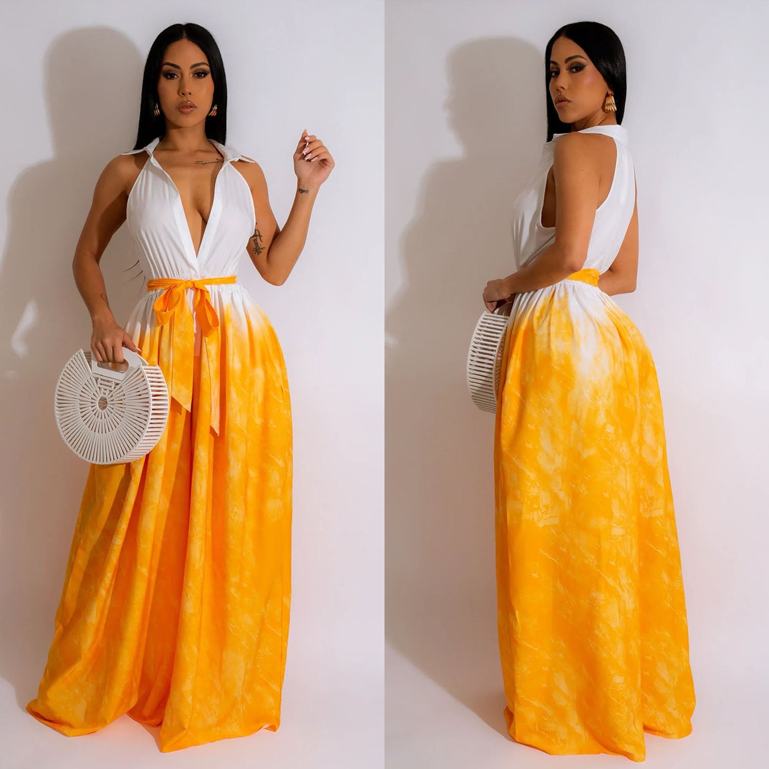 Women's Fashion Printed Sleeveless V-Neck Belted Maxi Dress For Women 7