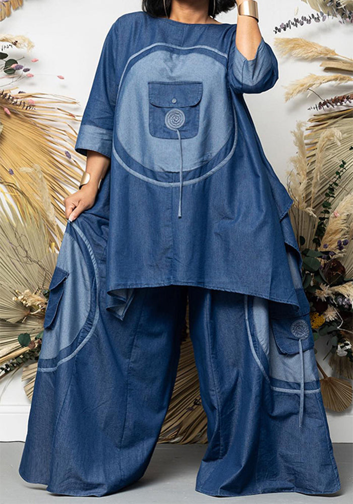 Women large accordion pocket loose two-piece set