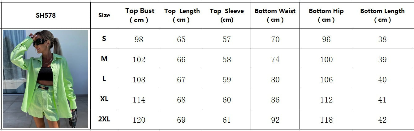 Fashion Casual Summer Suit Women's Long Sleeve Shirt Shorts Two-Piece Set 8