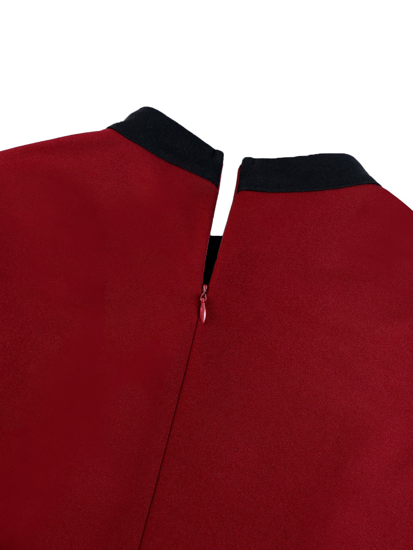 Plus-Size Women Burgundy Lace-Up Bow Short-Sleeve Contrast Color Dress 8