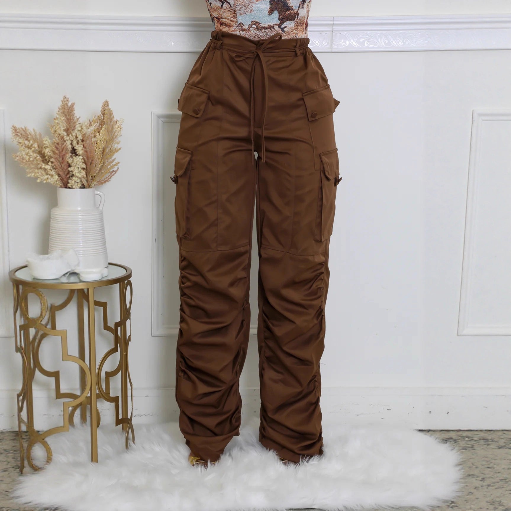 Women's Solid Color Multi-pocket Cargo Pants 3