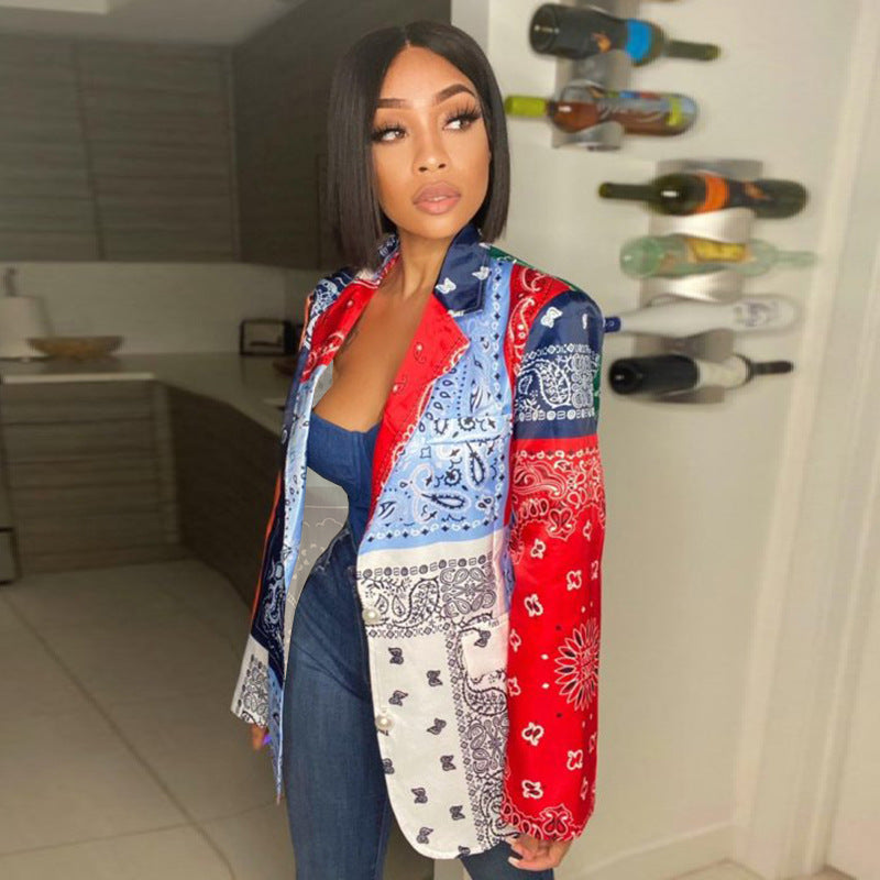 Women Casual Autumn and Winter Paisley Print Blazer 5