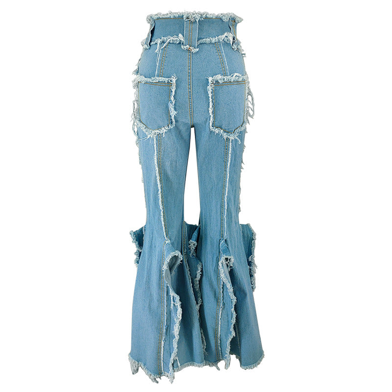 Plus Size Women's High Waist Slit Micro Bell Bottom Denim Pants 4