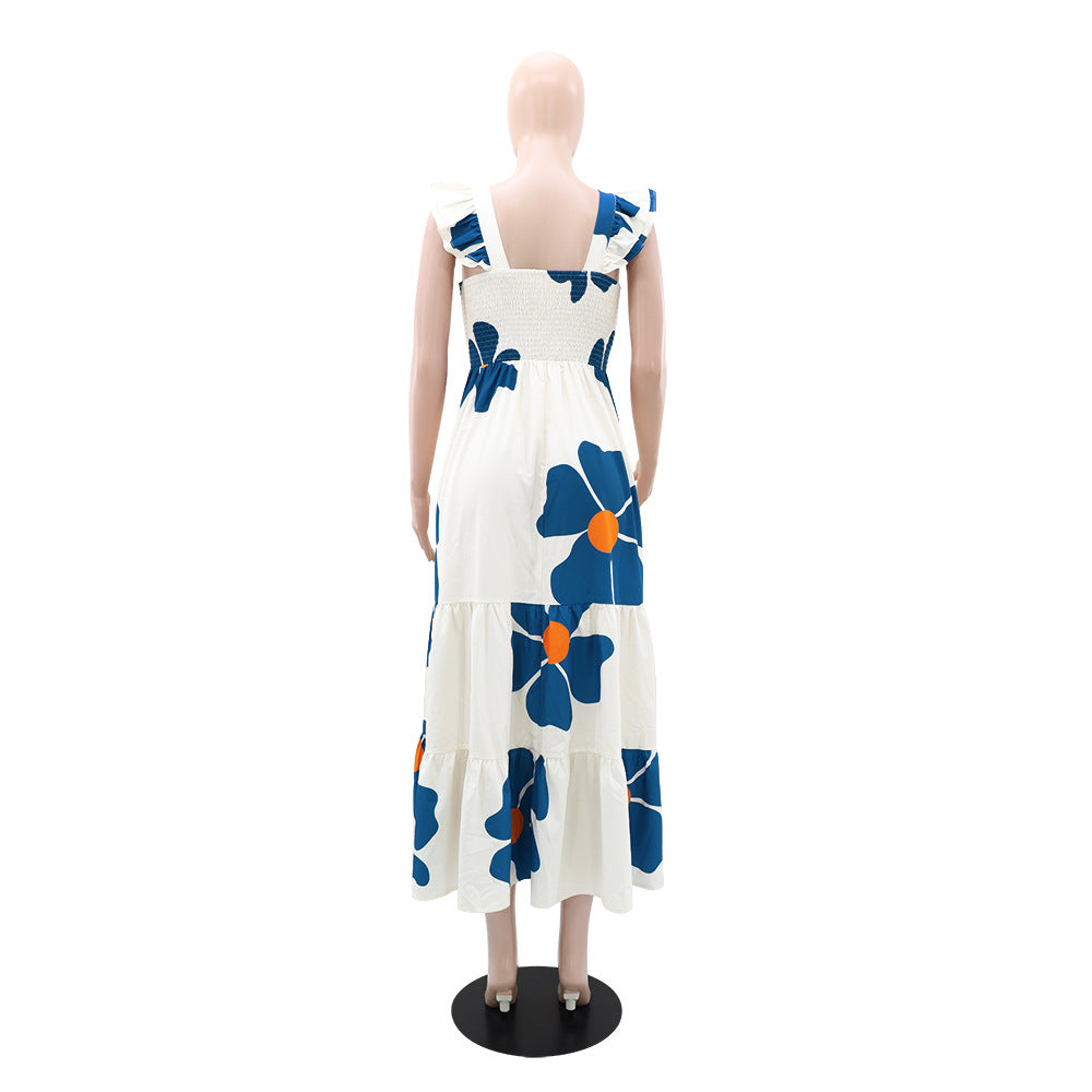Women Printed Small Flying Sleeve Summer Dress 5
