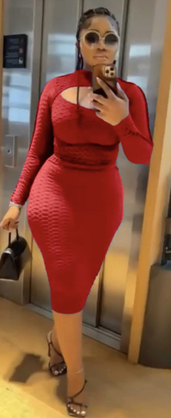 Women Solid Round Neck hollow sexy lace Bodycon long sleeve dress