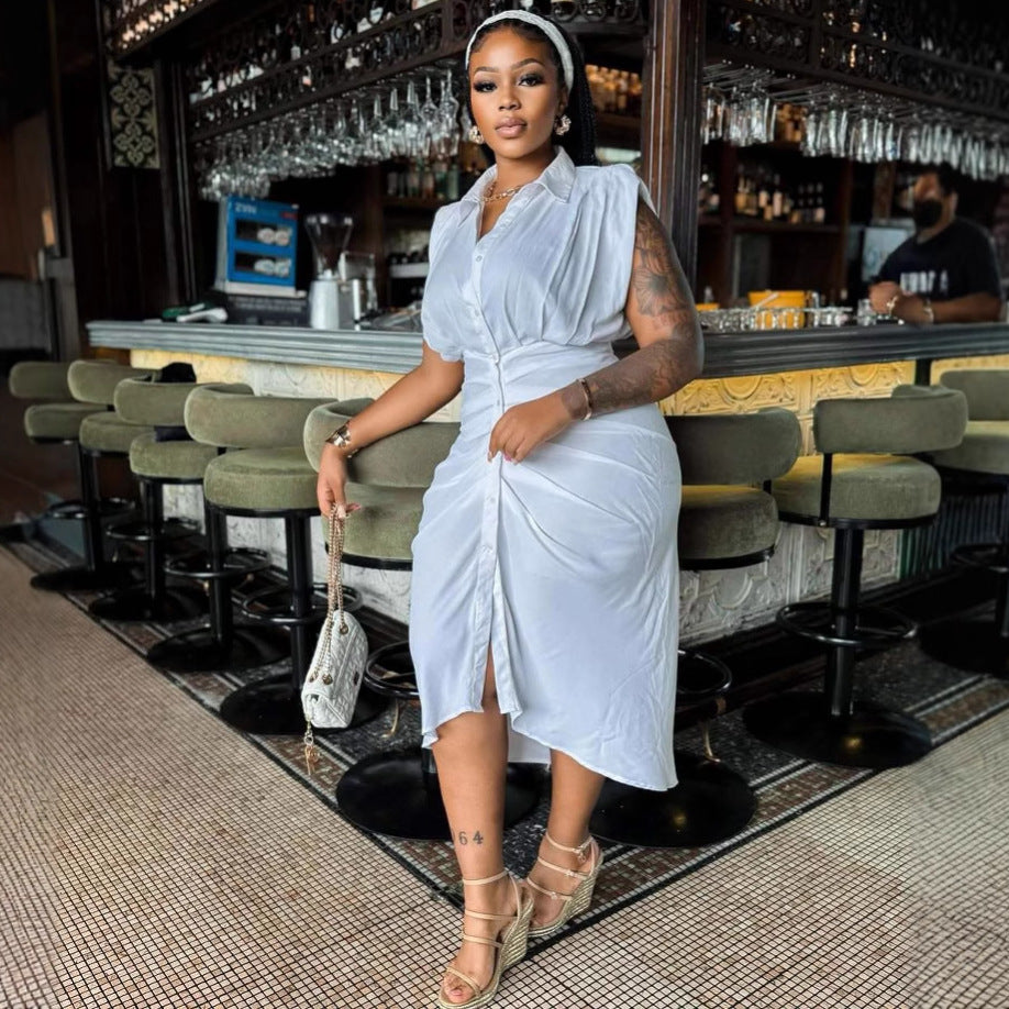 African Women scheming pleated sleeveless single-breasted maxi dress 5