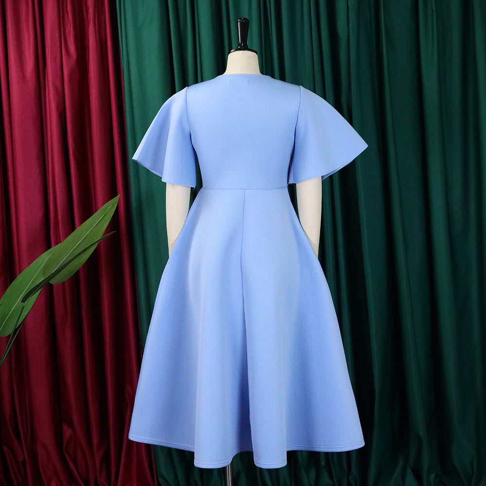 Women's Bell Bottom Sleeve V-Neck Chic Chic Oversized Gown Dress 16