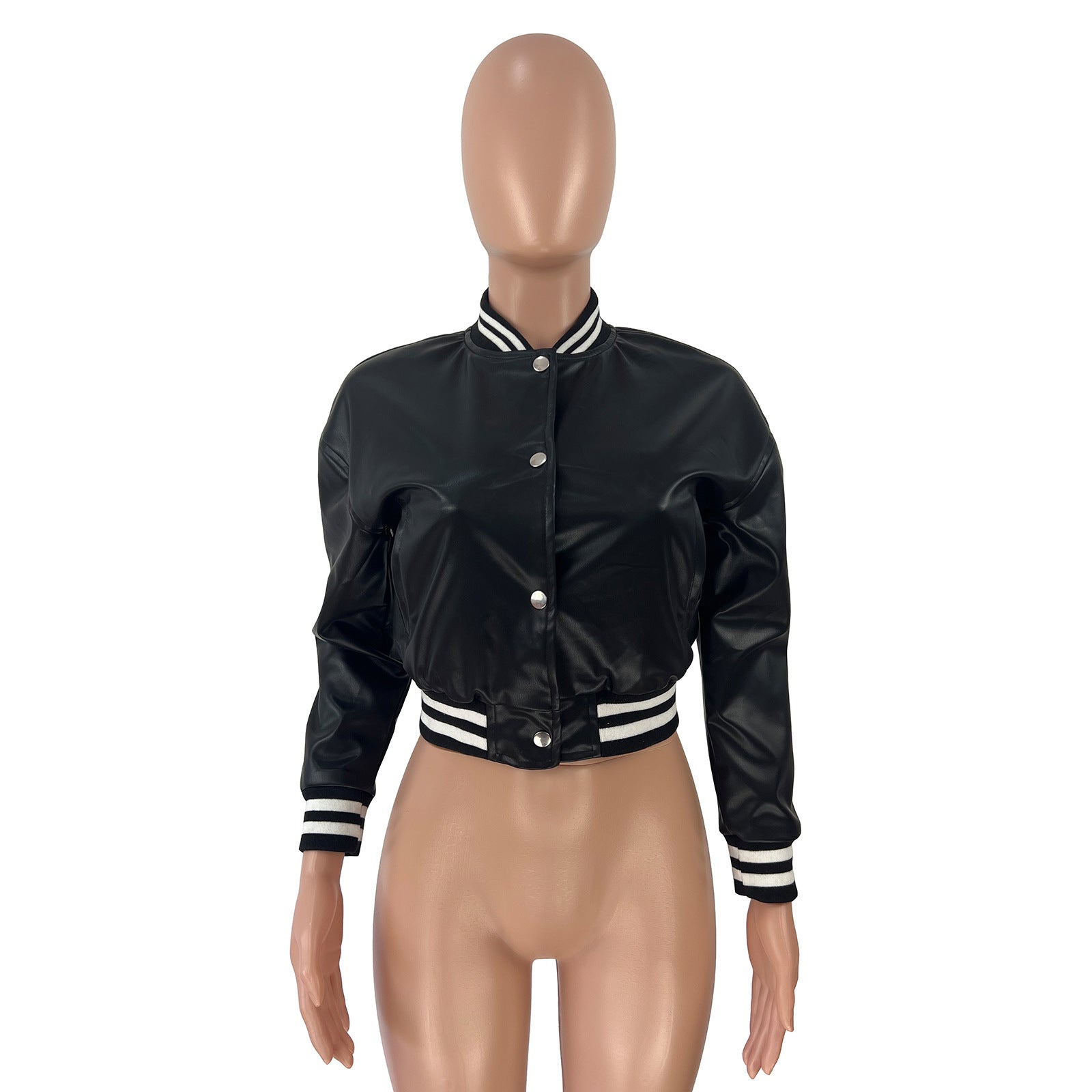 WomenCasual Ribbed Collar Pu-Leather Jacket 33