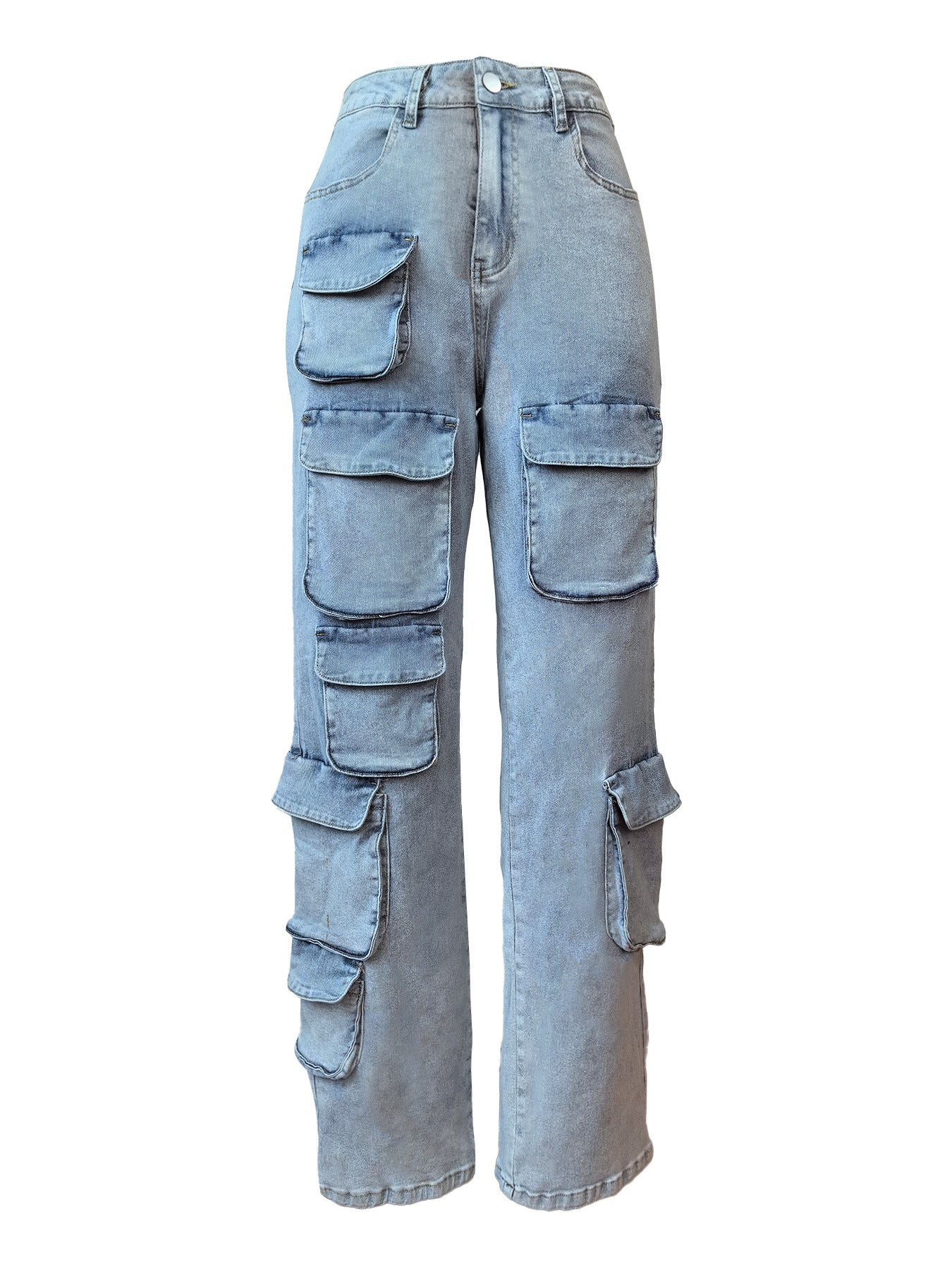 Women's Fashion Stretch Denim Fabric Multi-Pocket Cargo Style Denim Pants 11