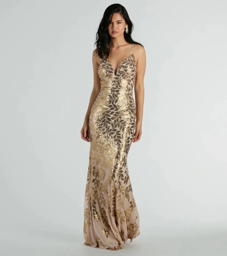 Fashionable Sexy Low Back Strap Sequin Long Dress 6