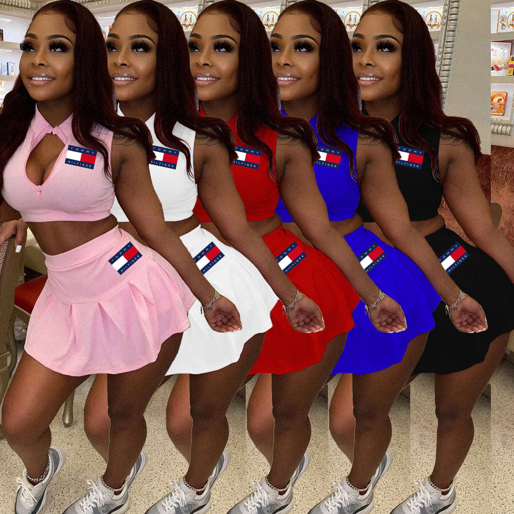 Printed Vest Pleated Skirt Sporty Two-Piece Set 7