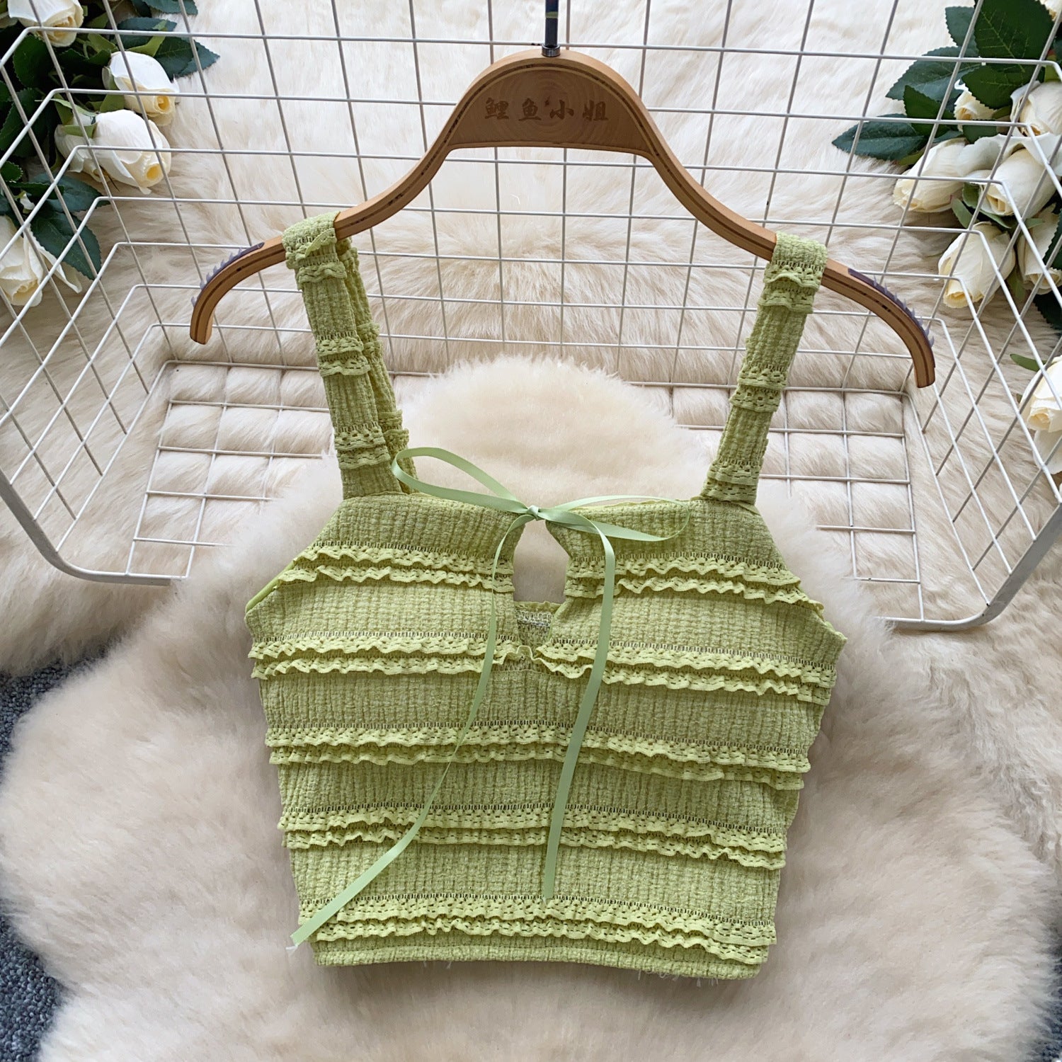 Summer Chic Women's Square Neck Camisole Vest High Waist Pleated Ruffle Skirt Two Piece Set 20