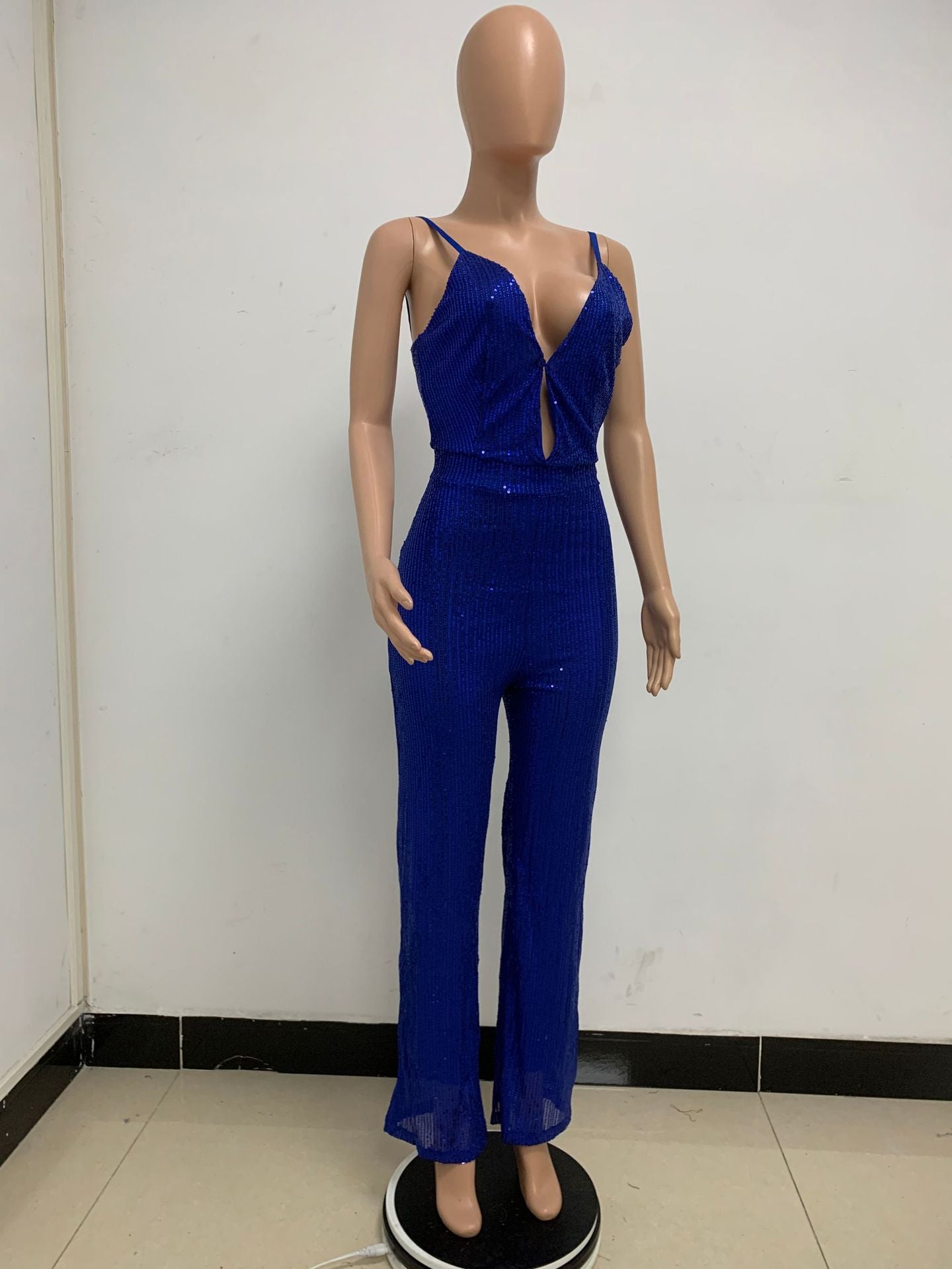Deep V Neck Low Back Sleeveless Chic Sequined Straps Elegant Women's Party Jumpsuit 119