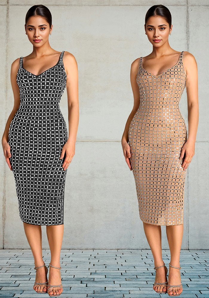 Women's Sexy Beaded Slim Arm Low Back Strapless Dress