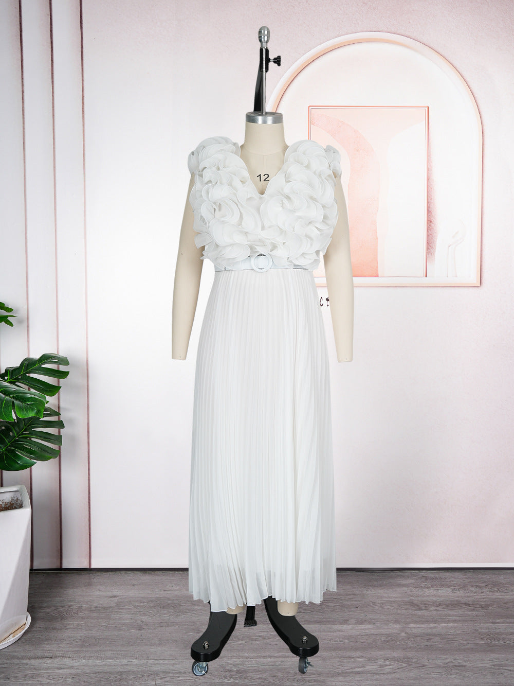 Women's African Plus Size Floral Sleeveless High Waist Pleated Gown Chic Dress 10