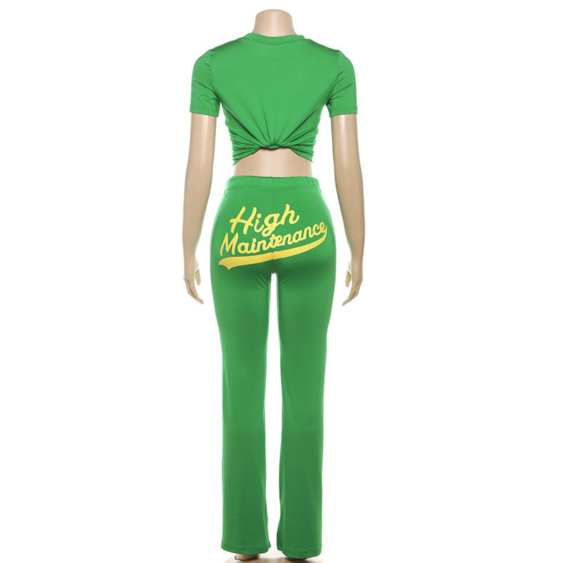 Women Summer Sexy Print Crop Short Sleeve Top and Pants Casual Two-piece Set 13