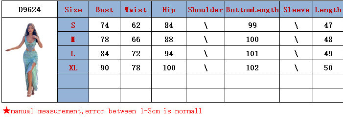 Women's Fashion Mesh Print Sexy Low Back Vest Slit Long Skirt Two-Piece Set 6