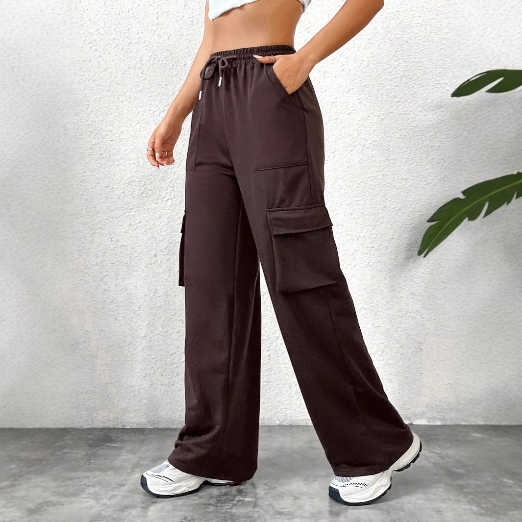 Women Solid Drawstring Casual Cargo Pants 4