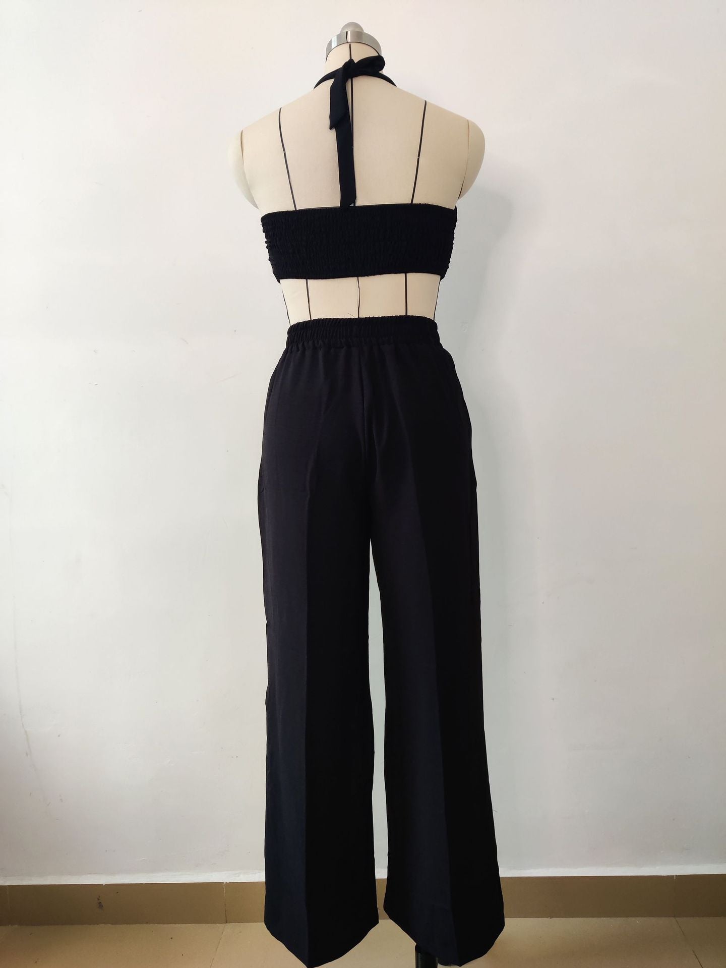 Fashion Women's Sleeveless Sexy Strappy Top Elastic Waist Loose Trousers Two-Piece Set 28