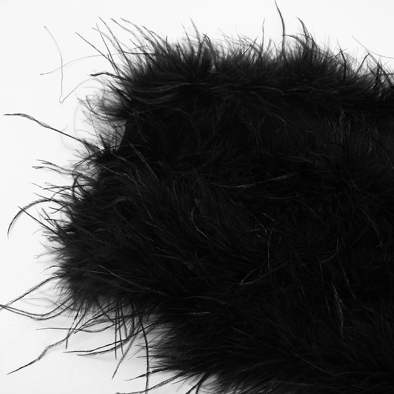 Women Spring/Summer furry sexy strapless crop top solid cropped pants two-piece set 14