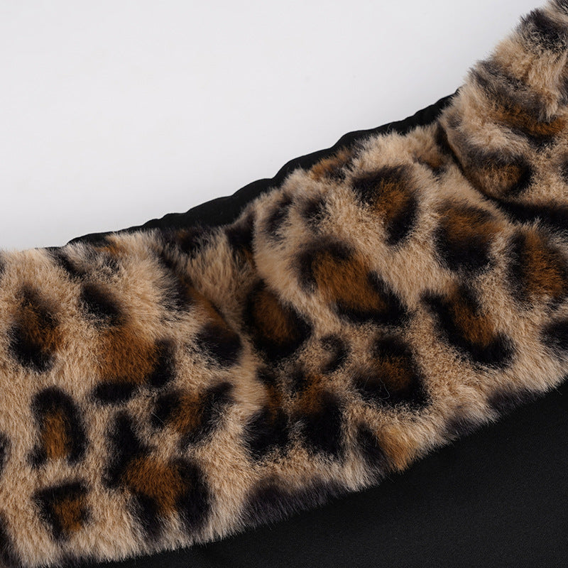 Women Leopard Print Off-Shoulder Long-Sleeved T-Shirt and Furry Shorts Two-Piece Set 20