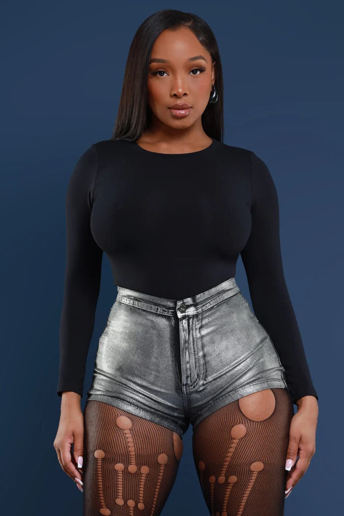 Women Stretchy Colorful Bright Silver Denim Shorts 8