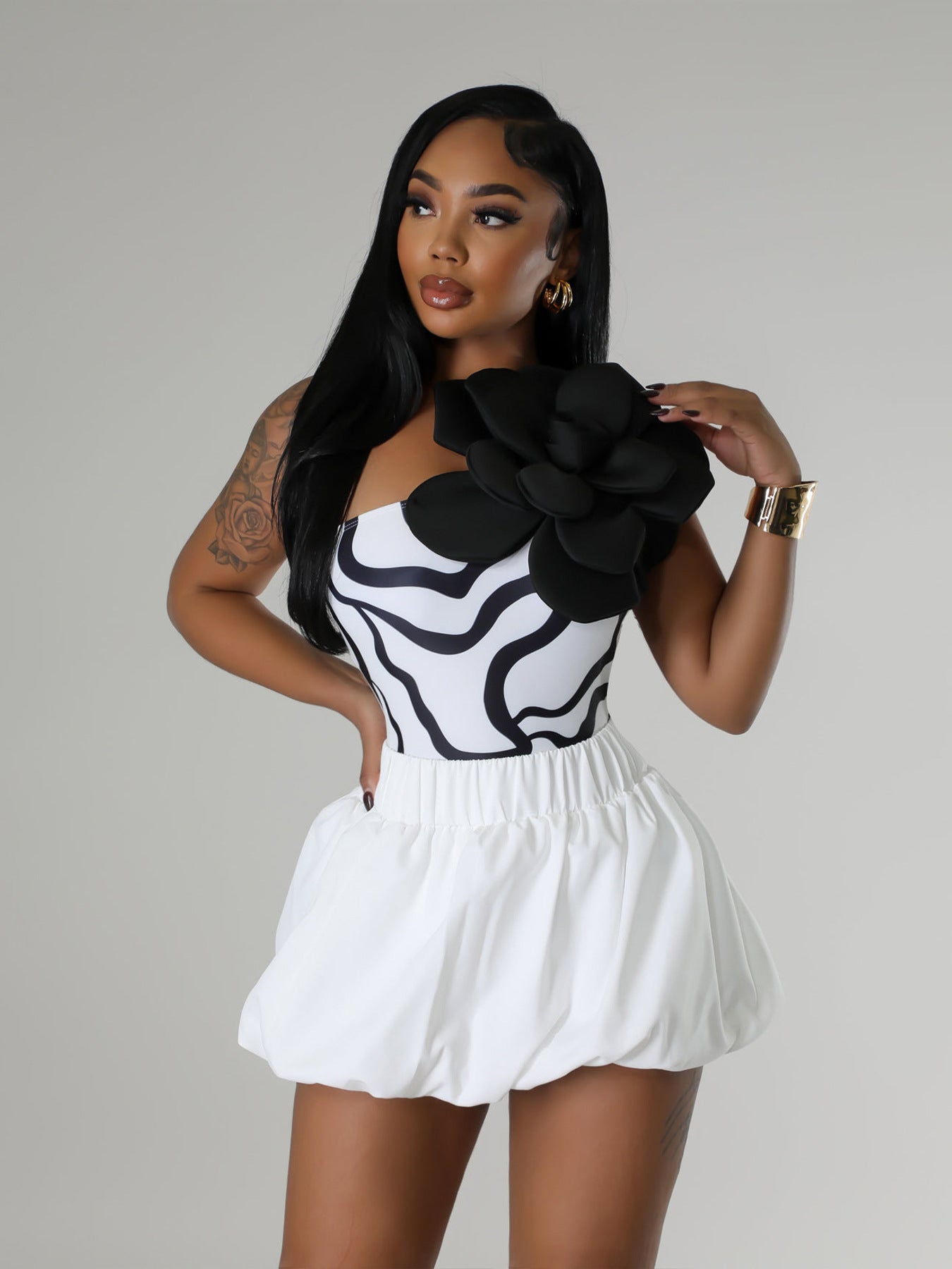 Women's Solid Color High Waist Short Bubble Skirt 3