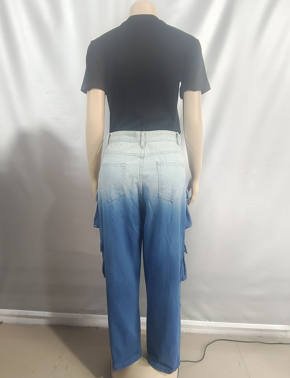 Women's High-Waist Multi-Pocket Gradient Denim Wide-Leg Pants 14