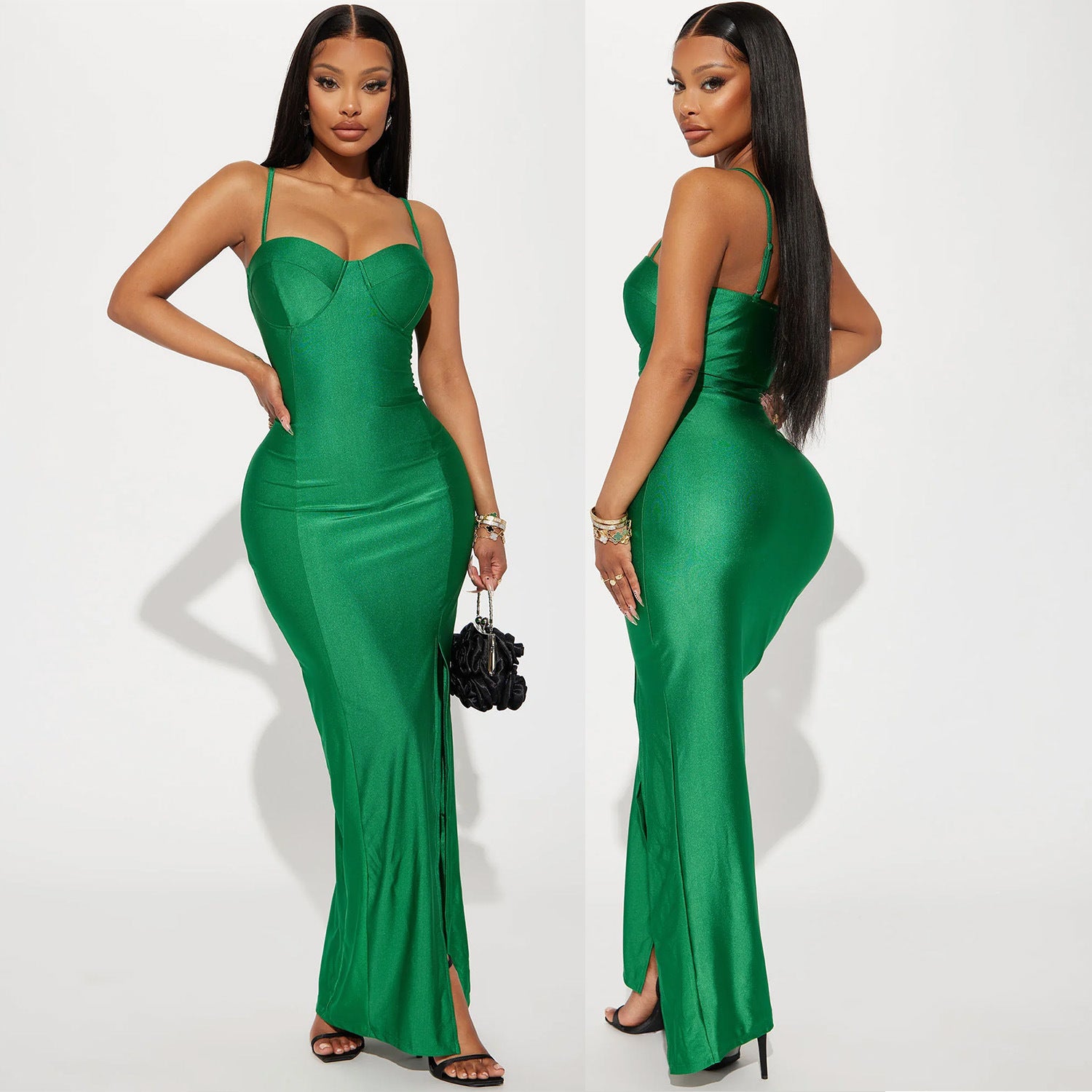 Women Sexy Suspender Slit Maxi Dress 5