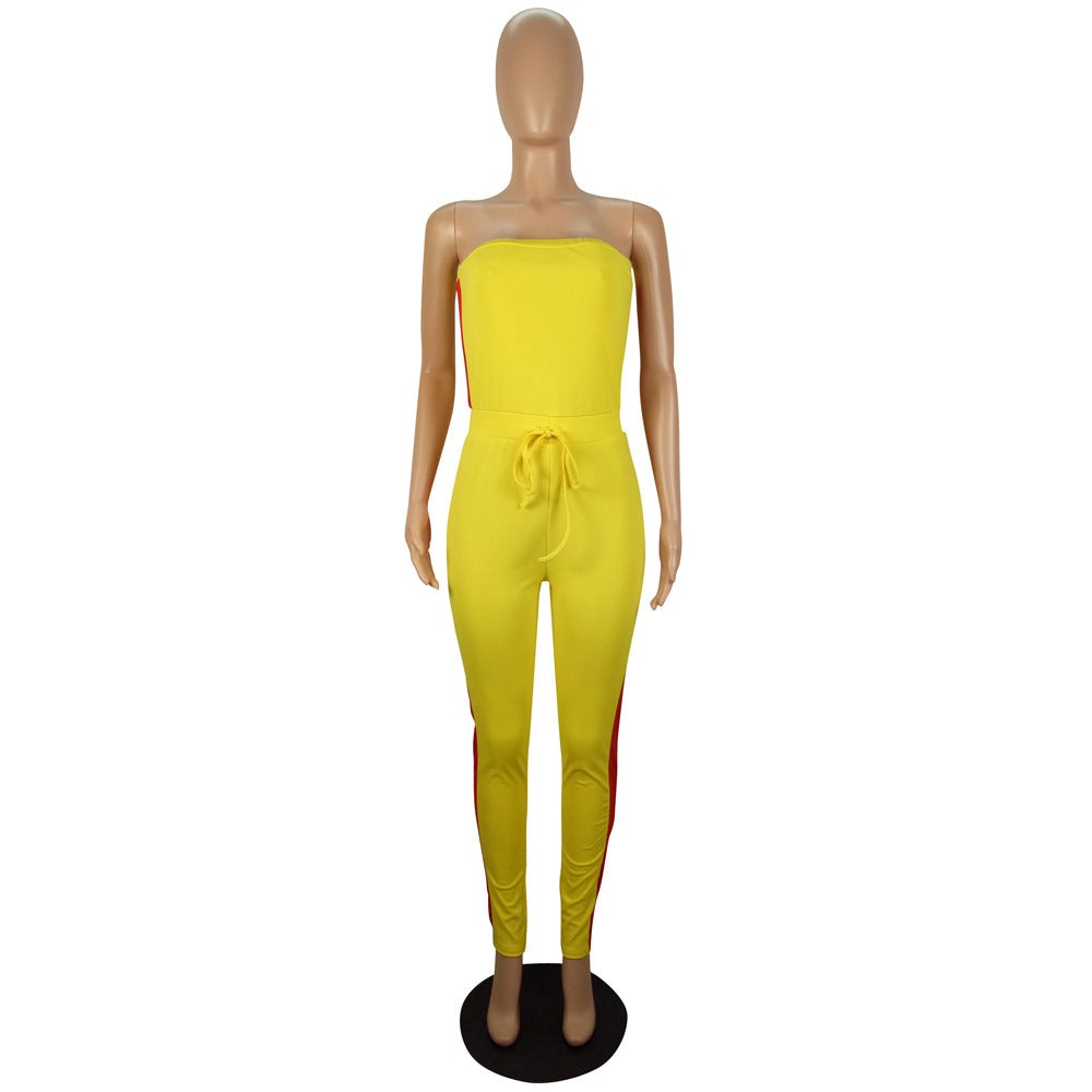 Spring and summer women's style slim fit strapless drawstring waist Jumpsuit 12