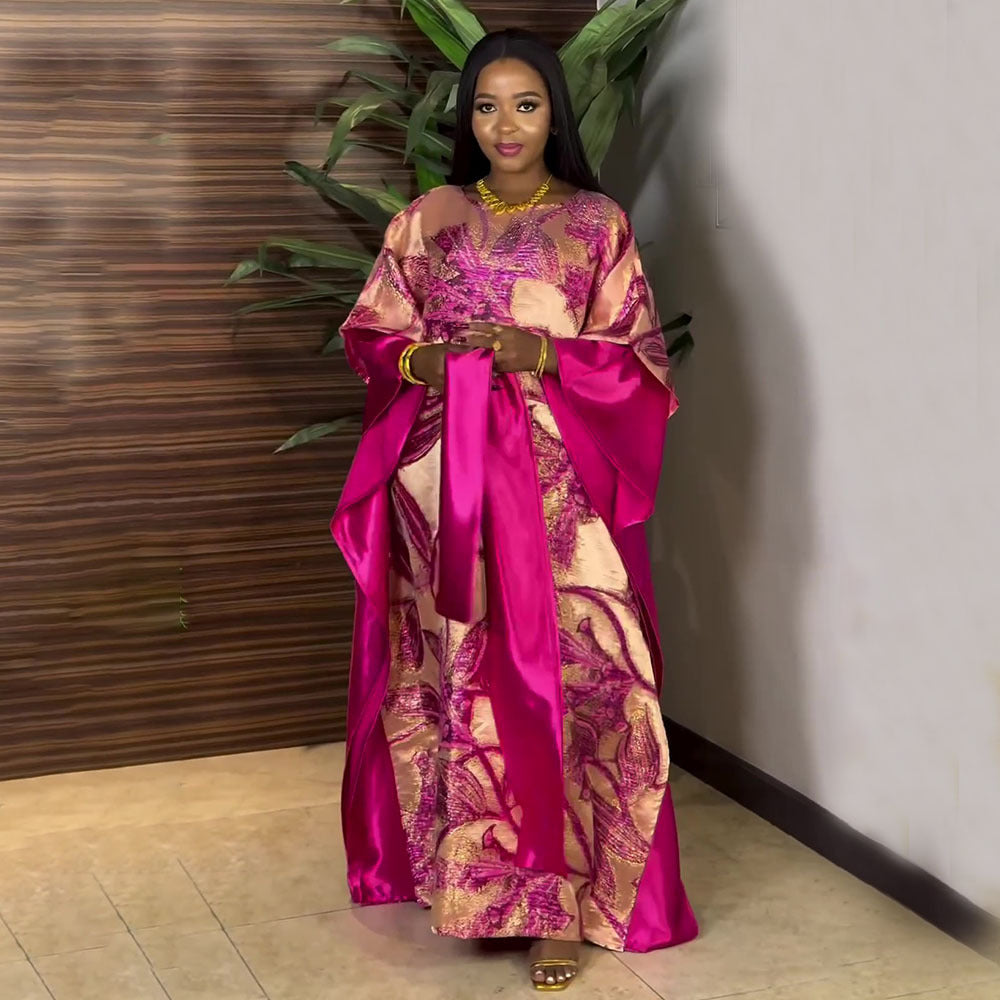 African Women's Plus Size Print Dress Jacquard Robe Headscarf 4
