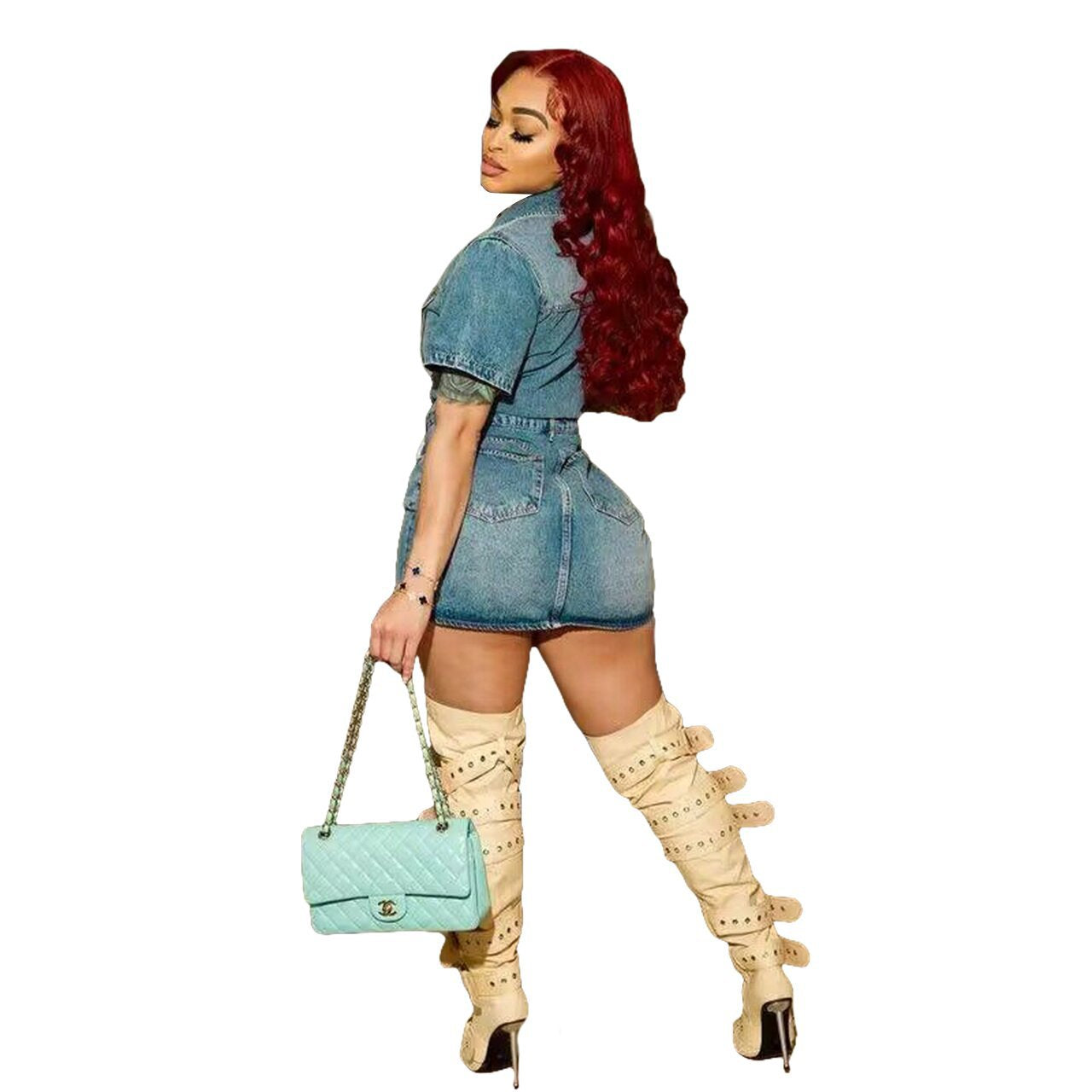 Spring/Summer Denim Short Sleeve Fashion Slim Fit Dress 6