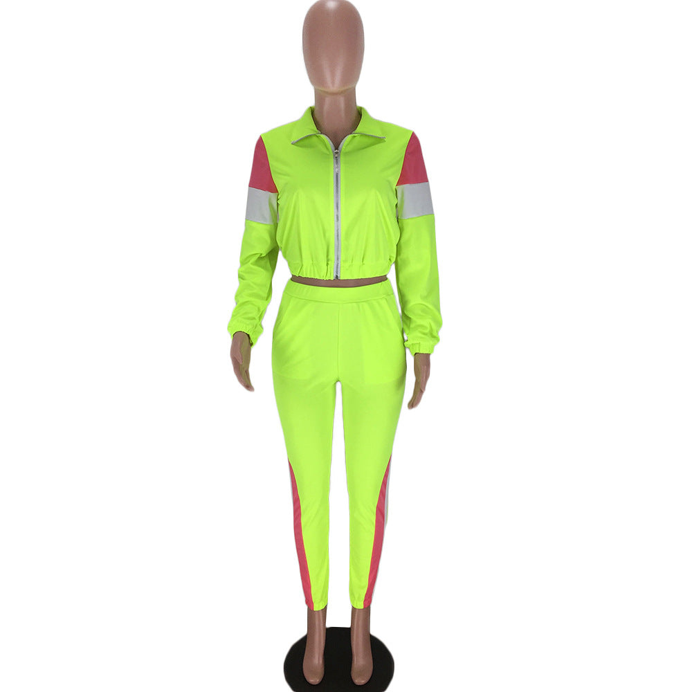 Women's Patchwork Sport Contrast Casual Tracksuit Two Piece Set 24