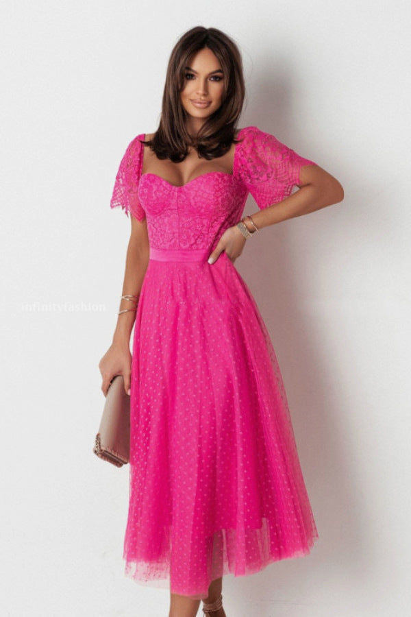 Sexy short-sleeved lace dress summer Low Back Slim Waist dress 7