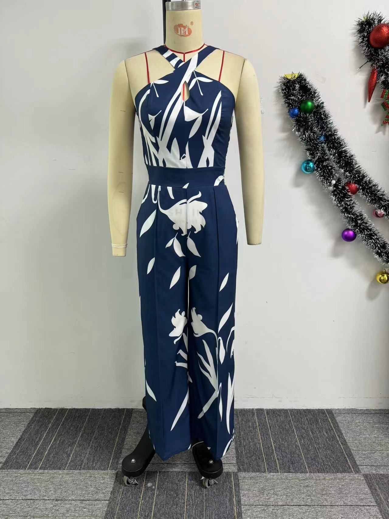 Printed Hollow Strap Wide-Leg Jumpsuit 9