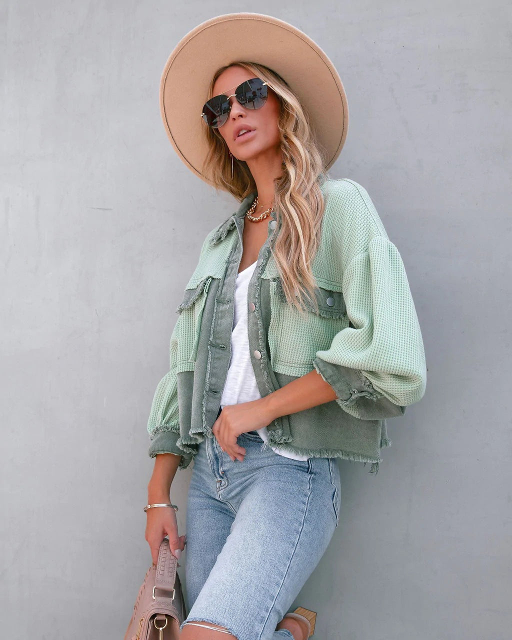 Autumn Winter Waffle Patchwork Casual Fashion Jacket 22